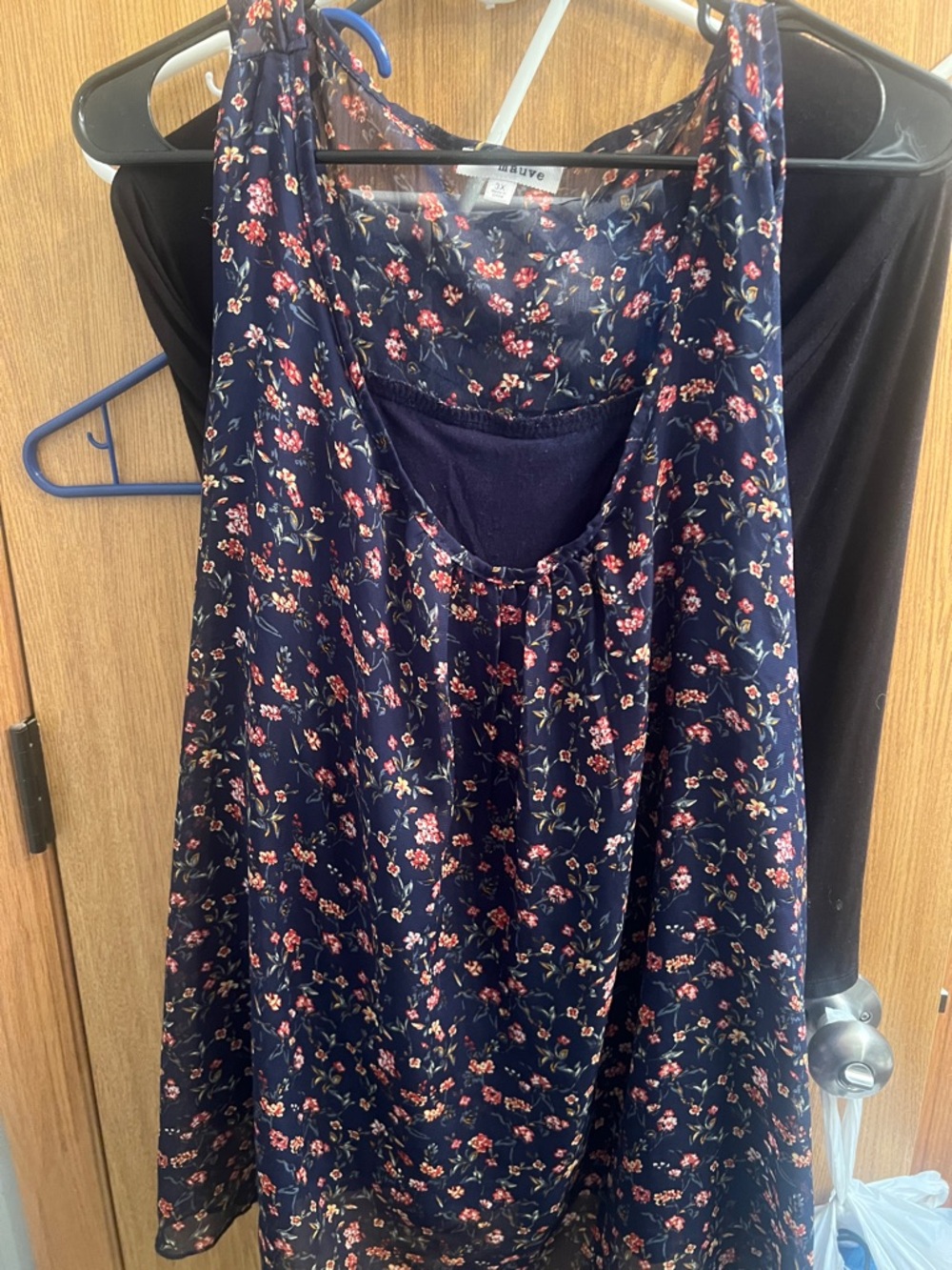Mauve Navy Floral tank with Red Blossoms